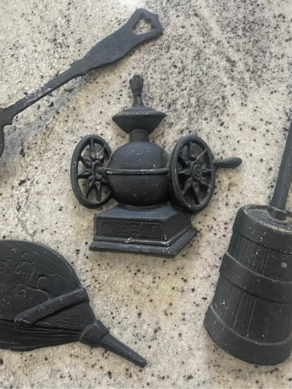 Lot of Vintage Cast Iron Wall Decor Sexton Butter Churn Coffee Grinder Bellows